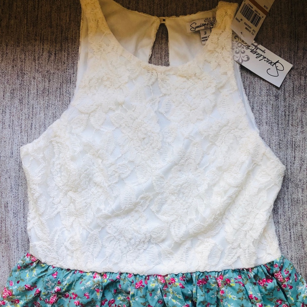 Brand New Vintage Style Dress with Lace Bodice and Floral Printed Flowy Skirt